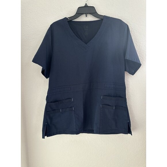Set of (2) Womens Scrub Tops Dagacci & Cherokee Size L Black & Blue Pockets - Picture 6 of 16